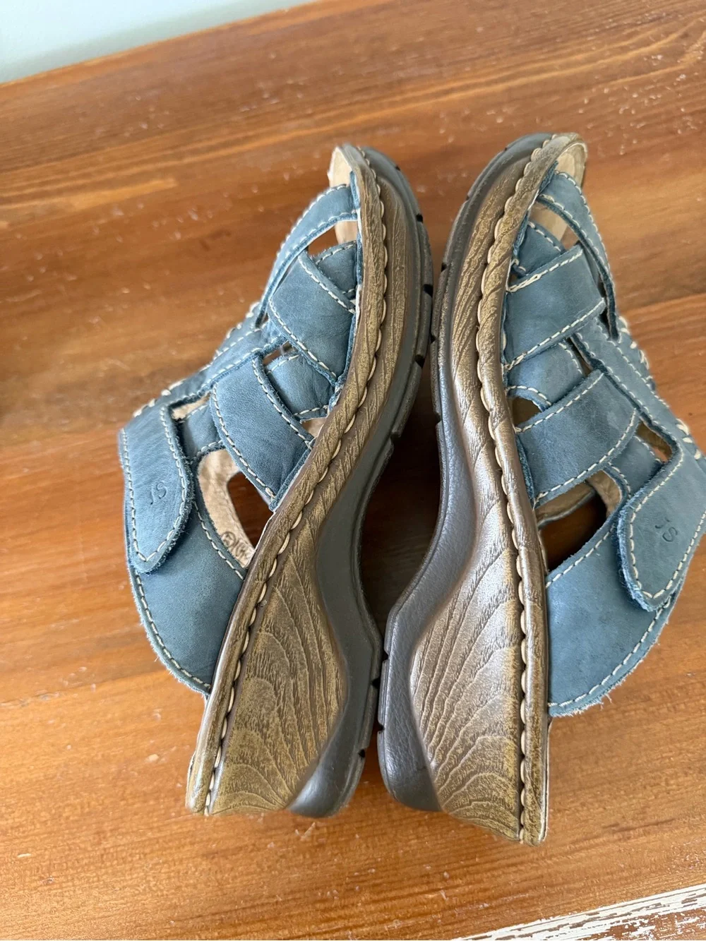 Josef Seibel Slate Blue Leather Cutout Sandals